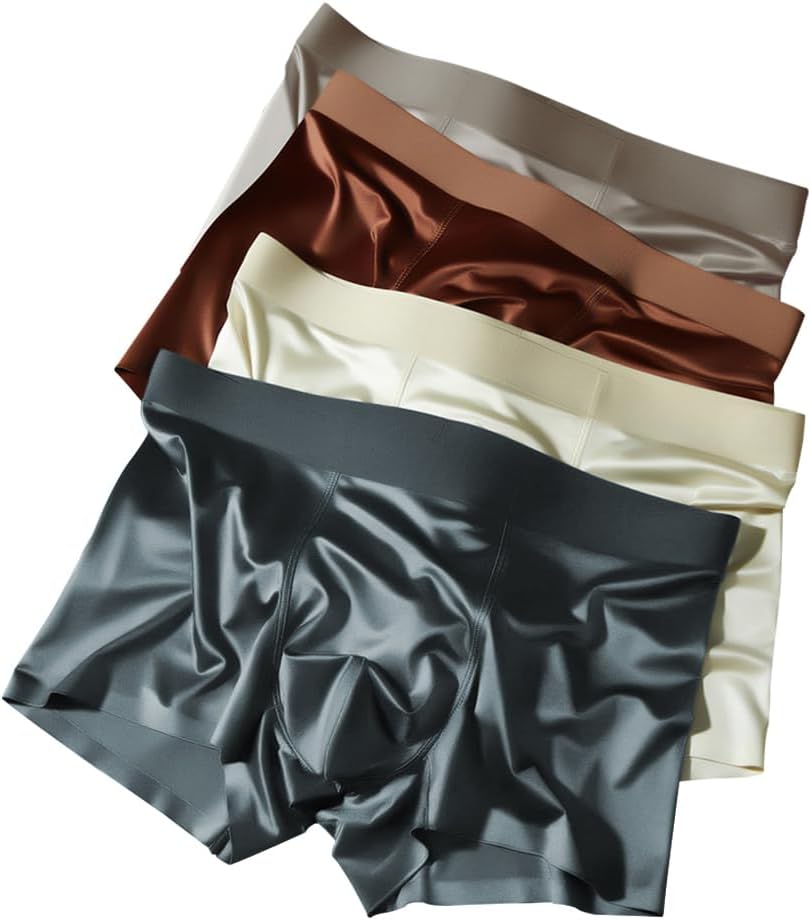 Silk Boxers for Men Satin Underwear Seamless Silkies Short Boxer Briefs Ice Silk Mesh Cooling Underpants Pack