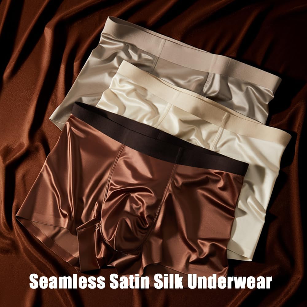 Silk Boxers for Men Satin Underwear Seamless Silkies Short Boxer Briefs Ice Silk Mesh Cooling Underpants Pack - Image 2