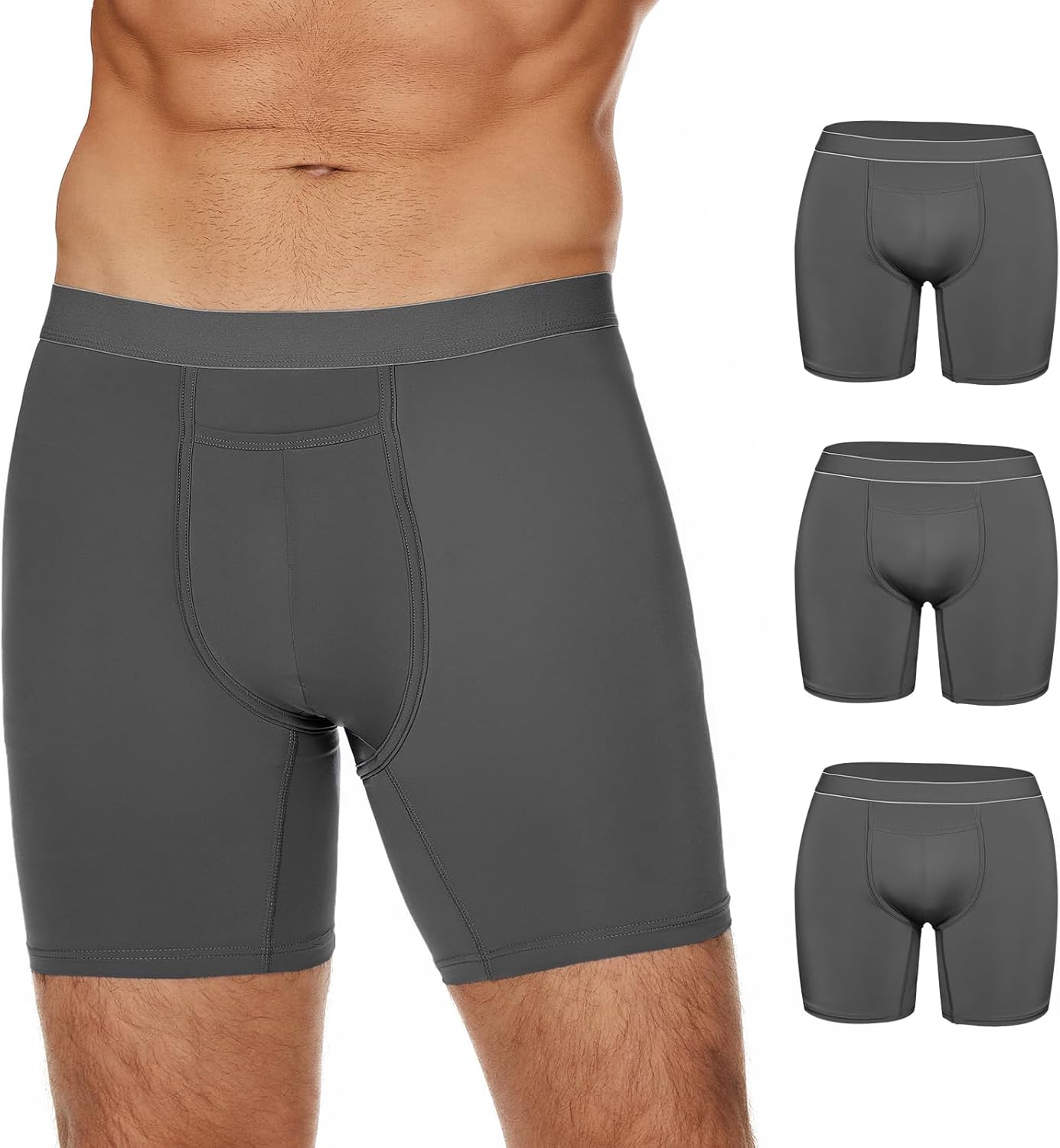 Mens Ice Silk Underwear Seamless Boxer Briefs with Pouch Breathable Cool Boxers 3 Pack