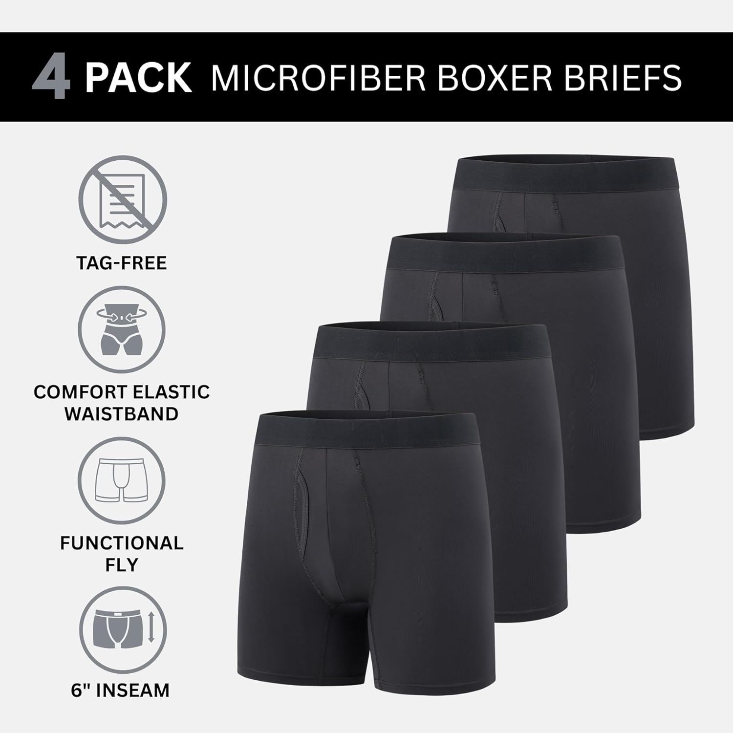 Mens Boxer Briefs Pack of 4 Microfiber Boxers for Men Tagless, Moisture Wicking, Breathable Mens Underwear - Image 2
