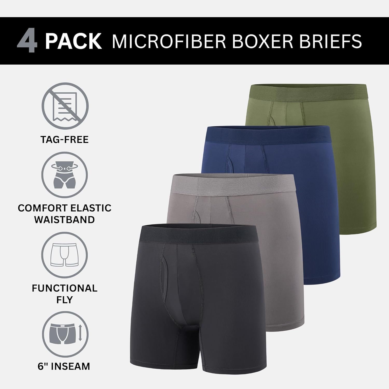 Mens Boxer Briefs Pack of 4 Microfiber Boxers for Men Tagless, Moisture Wicking, Breathable Mens Underwear - Image 2