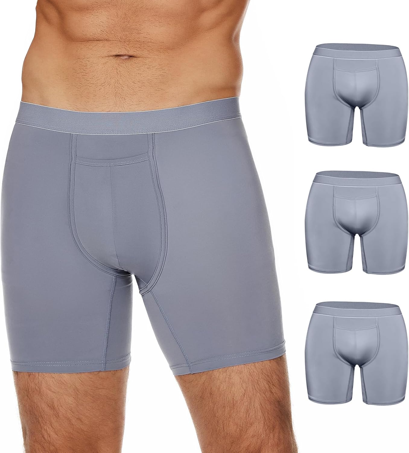 Mens Ice Silk Underwear Seamless Boxer Briefs with Pouch Breathable Cool Boxers 3 Pack